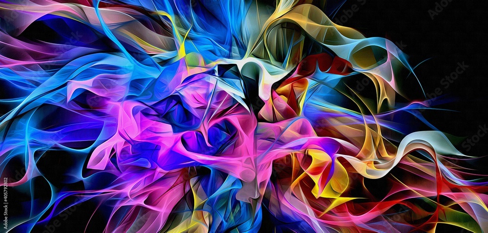 Fototapete abstract electrifying lines, smoky fractal pattern, digital illustration art work of rendering chaot