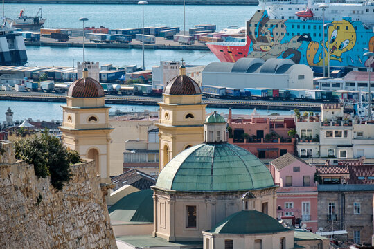 DECEMBER 2020 - Panorama of the city of Cagliari, Sardinia, Italy. Stampace district..