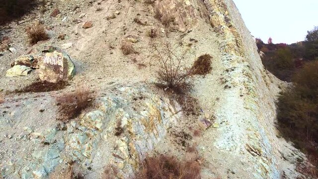Vulcanic rock fly over aerial view