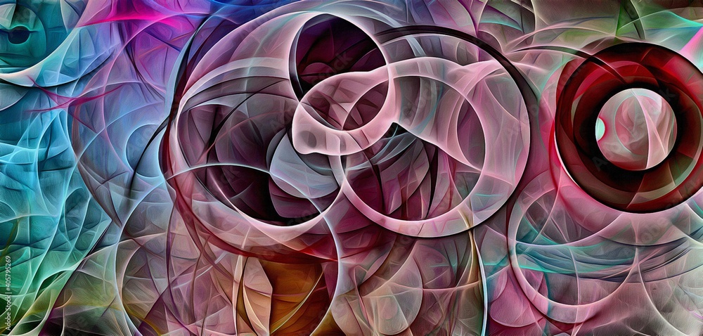 Poster abstract psychedelic background colored fractal hotspots arranged circles and spirals of different s