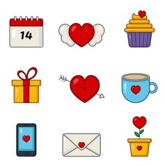Love and valentine icons set isolated on white background. vector Illustration.