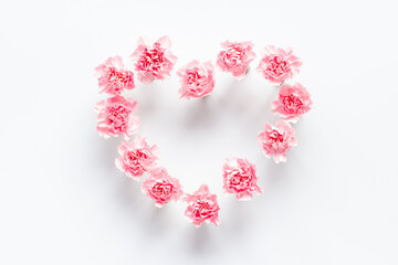 Heart of flowers - Valentines Day background, top view