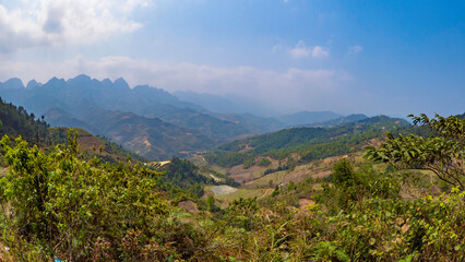 Fototapeta na wymiar Road side scenery in the Highlands of Vietnam in Ha Giang region
