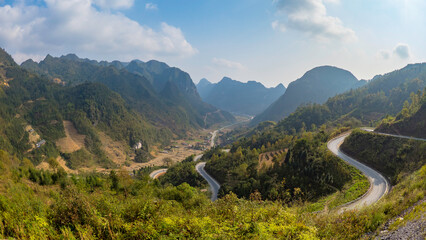 Road side scenery in the Highlands of Vietnam in Ha Giang region