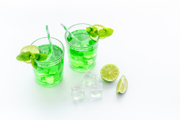 Margarita green iced cocktail with lime and mint