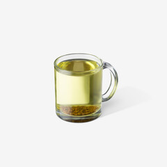Buckwheat tea in glass on white background