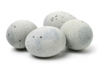 preserved duck eggs on white background