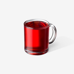 Red tea in transparent cup on white background