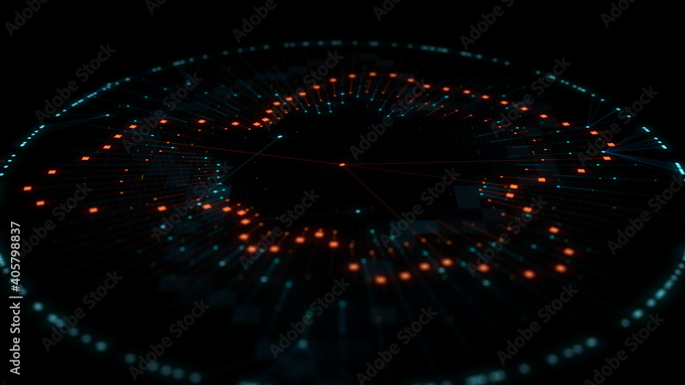 Fototapete complex data analysing concept background. points and lines connected into one complex structure. 3d