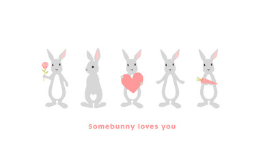 Cute grey bunnies illustration and quote Somebunny loves you