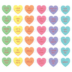 Sweet heart candy. Conversation sweets for valentines day set. Vector collection of love. - 405799804