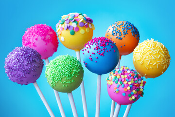 Assortment of brightly colored cake pops