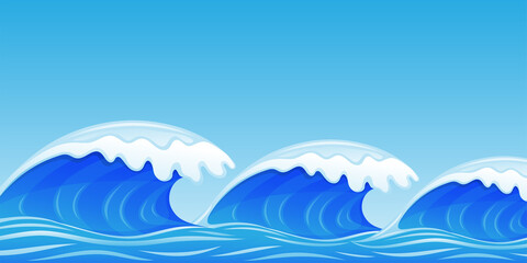 Obraz na płótnie Canvas Illustration with blue water waves against the sky.