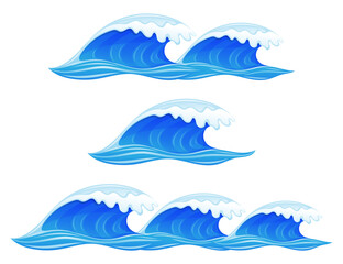 Set with blue water waves on white background.