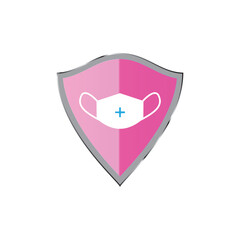 Immune system vector icon logo. Pink shield with protective mask on white background. Vector illustration	
