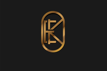 Abstract Initial E and K Logo, Gold Line Monogram style, usable for brand, card and company, logo design template element,vector illustration