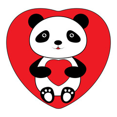 Cute panda with a heart in its paws on the background of the heart.