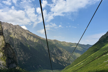 View from the cable car to the Tsey gorge, North Ossetia, Russia