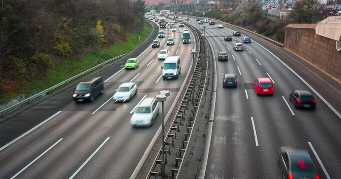 Timelapse of highway traffic during rush hour, motorway, cars