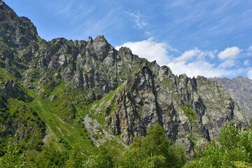 Obraz premium Tseyskoe gorge on a sunny summer day, Russia, North Ossetia