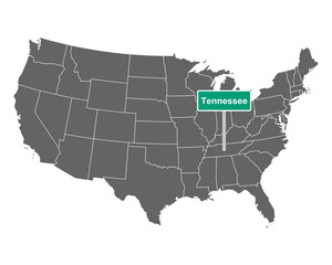 Fototapeta na wymiar Tennessee Ortsschild und Karte der USA