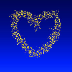 Gold Serpentine Paper Vector Blue Background. Anniversary Ribbon Design. Spiral Celebration Plant. Yellow Shiny Poster.