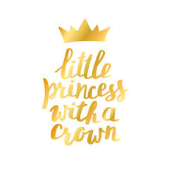 Little princess print in simple doodle style. Hand drawn lettering with crown for t-shirt prints, phone cases, decor or posters. Kids text for girls clothes.