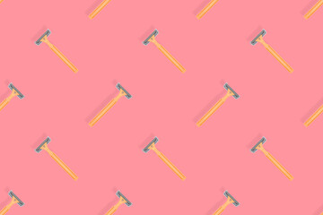 Disposable razor seamless pattern. Colorful plastic disposable razors Design for wrapping paper, poster banner and more for what.