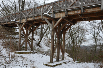 Medieval oak wood, bolted. A bridge over a moat built according to a period model. Wooden bridges...