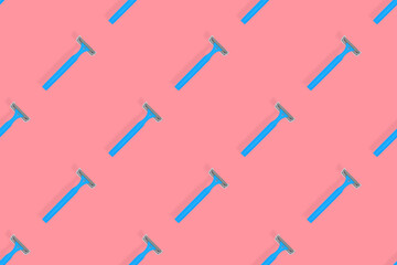 Disposable razor seamless pattern. Colorful plastic disposable razors Design for wrapping paper, poster banner and more for what.