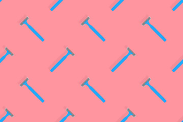 Disposable razor seamless pattern. Colorful plastic disposable razors Design for wrapping paper, poster banner and more for what.