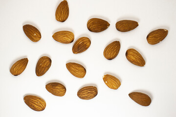 almonds on white isolated background
