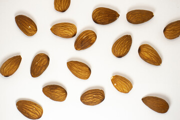 almonds on white isolated background