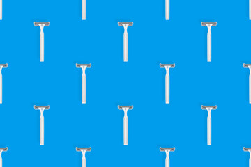 Disposable razor seamless pattern. Colorful plastic disposable razors Design for wrapping paper, poster banner and more for what.