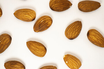 almonds on white isolated background