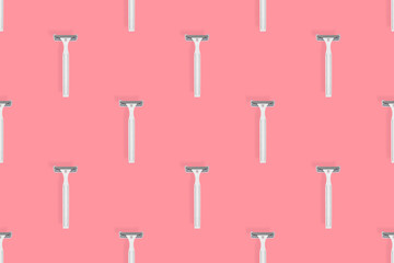 Disposable razor seamless pattern. Colorful plastic disposable razors Design for wrapping paper, poster banner and more for what.