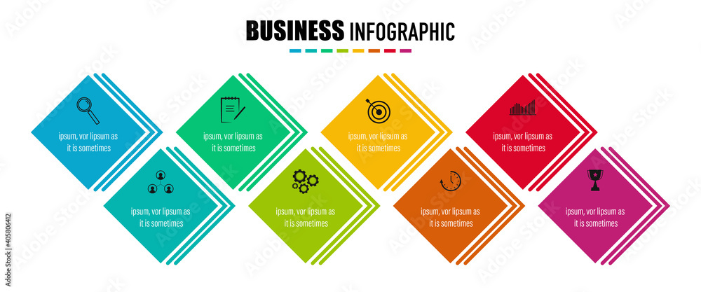 Aufkleber infographics design vector and business icons with 8 options for presentation and web site