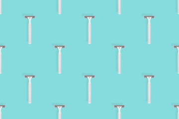 Disposable razor seamless pattern. Colorful plastic disposable razors Design for wrapping paper, poster banner and more for what.