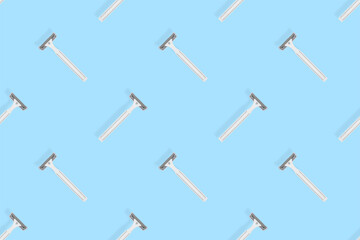 Disposable razor seamless pattern. Colorful plastic disposable razors Design for wrapping paper, poster banner and more for what.
