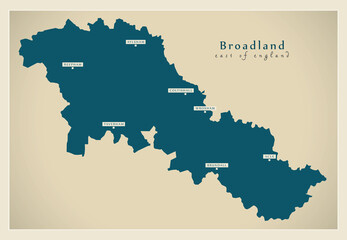 Broadland district map - England UK