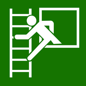 Emergency exit window ladder sign symbol vector green white