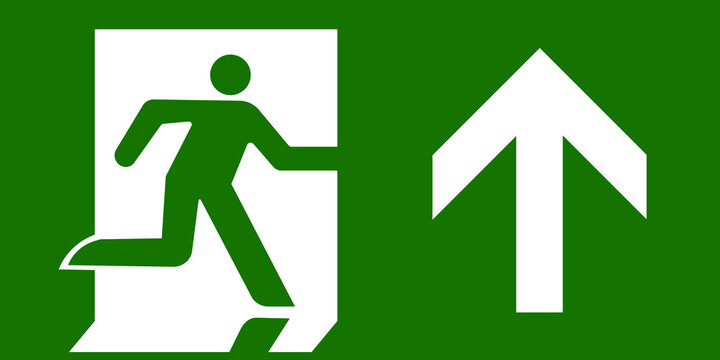 Emergency exit upstairs vector green white