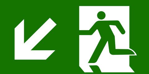 Emergency exit downstairs vector sign green white