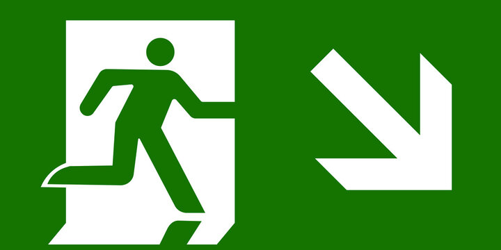 Emergency exit downstairs vector sign green white