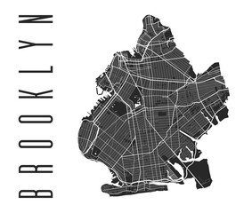 Brooklyn map poster. New York city borough street map. Cityscape aria panorama.