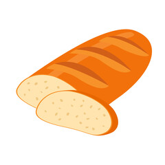 A loaf of white bread with a cut piece.Sliced and whole bread.Bakery shop icon.Isolated on white background.Vector realistic illustration.Design element for bakery, shop, pastry shop.