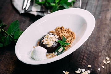 Chocolate fondant on a white plate