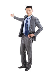 Portrait of young businessman standing in white background 