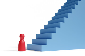 Pawn in front of an endless stairs. 3d illustration.
