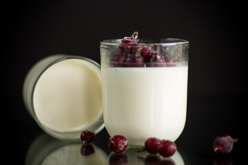 Homemade sweet yogurt with frozen berries in a glass